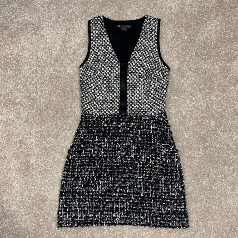 Armani Exchange A/X Tweed and Leather Trim Dress